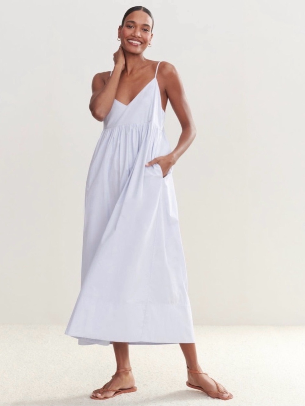 Jenni Kayne Cove Spaghetti-Strap Pickets Cotton Maxi Dress Brunch Summer Size L - Picture 1 of 8